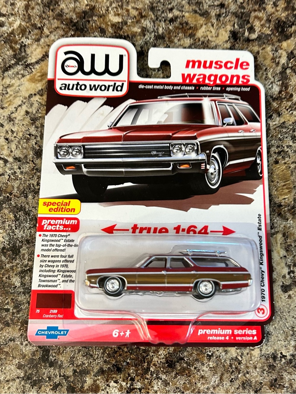 Auto World 1970 Chevy Kingswood Estate Wagon Cranberry Red 1/64